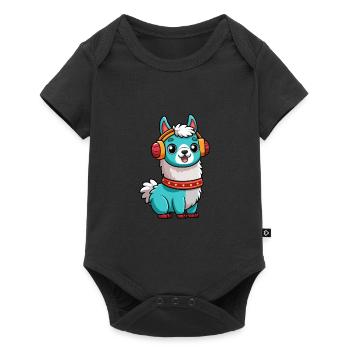 Llama Funny Cartoon Character Headphone Music - Baby Premium short-sleeve bodysuit - black - Front