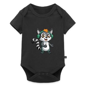 Lemur Funny Cartoon Character Headphone Music - Baby Premium short-sleeve bodysuit - black - Front