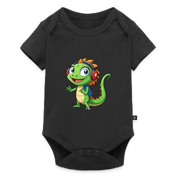 Lizard Funny Cartoon Character Headphone Music - Baby Premium short-sleeve bodysuit - black - Front