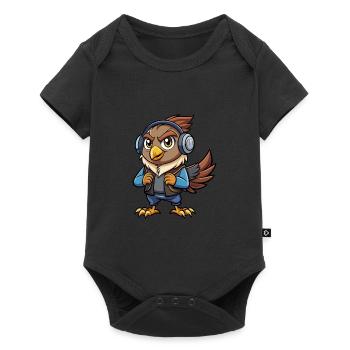 Hawk Funny Cartoon Character Headphone Music - Baby Premium short-sleeve bodysuit - black - Front