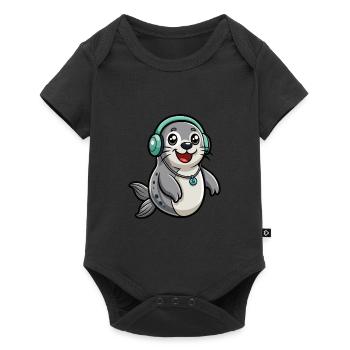 Seal Funny Cartoon Character Headphone Music - Baby Premium short-sleeve bodysuit - black - Front