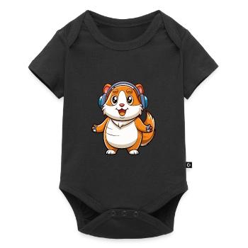 Cochon d’Inde Drôle Dessin Animé Personnage Casque Musique - Body à manches courtes Premium Bébé - noir - Devant