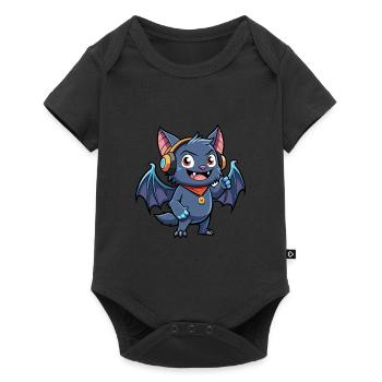 Chauve-souris drôle de personnage de dessin animé Musique de casque - Body à manches courtes Premium Bébé - noir - Devant