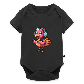 Flamingo Funny Cartoon Character Headphone Music - Baby Premium short-sleeve bodysuit - black - Front
