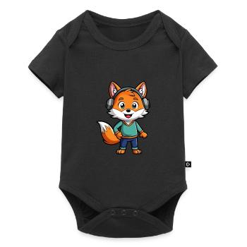 Fuchs Lustige Zeichentrickfigur Kopfhörer Musik - Baby Premium Kurzarmbody - Schwarz - Vorne