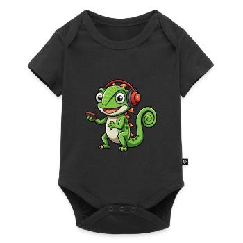Chameleon Funny Cartoon Character Headphone Music - Baby Premium short-sleeve bodysuit - black - Front