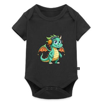 Drache Lustige Zeichentrickfigur Kopfhörer Musik - Baby Premium Kurzarmbody - Schwarz - Vorne