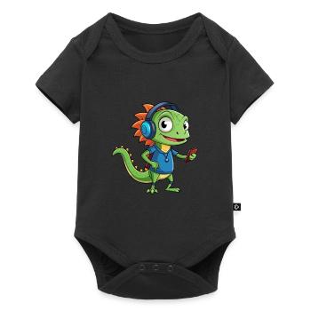 Lizard Funny Cartoon Character Headphone Music - Baby Premium short-sleeve bodysuit - black - Front