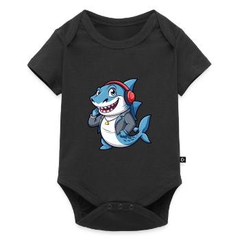 Requin Drôle Dessin Animé Personnage Casque Musique - Body à manches courtes Premium Bébé - noir - Devant