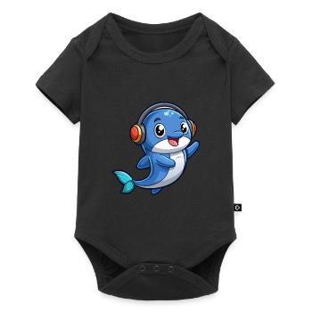 Baleine Drôle Dessin Animé Personnage Casque Musique - Body à manches courtes Premium Bébé - noir - Devant
