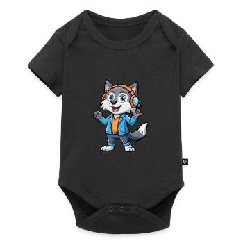 Wolf Funny Cartoon Character Headphone Music - Baby Premium short-sleeve bodysuit - black - Front