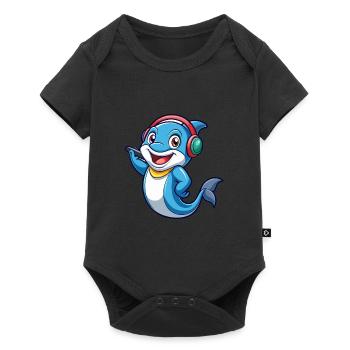 Musique de casque de personnage de dessin animé drôle de dauphin - Body à manches courtes Premium Bébé - noir - Devant