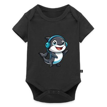 Orca Funny Cartoon Character Musique de casque - Body à manches courtes Premium Bébé - noir - Devant