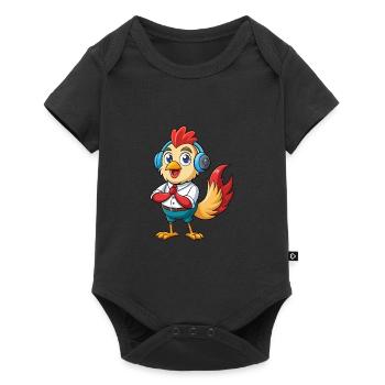 Rooster Funny Cartoon Character Headphone Music - Baby Premium short-sleeve bodysuit - black - Front