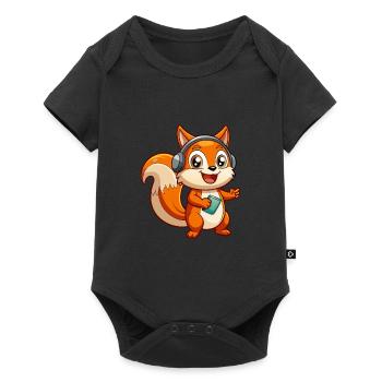 Squirrel Funny Cartoon Character Headphone Music - Baby Premium short-sleeve bodysuit - black - Front