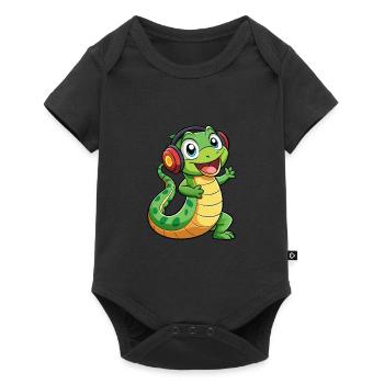 Snake Funny Cartoon Character Headphone Music - Baby Premium short-sleeve bodysuit - black - Front