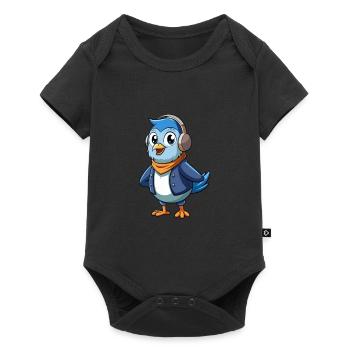 Pigeon Drôle Dessin Animé Personnage Casque Musique - Body à manches courtes Premium Bébé - noir - Devant