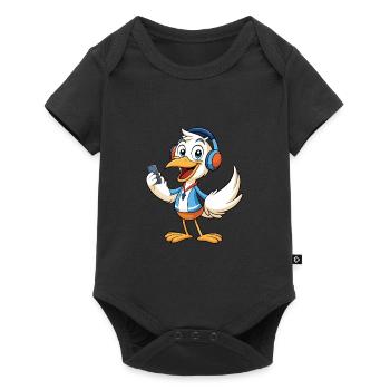 Pelican Funny Cartoon Character Musique de casque - Body à manches courtes Premium Bébé - noir - Devant