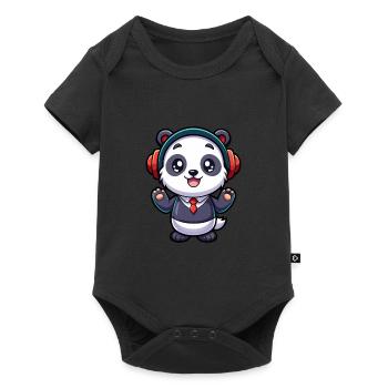 Panda Funny Cartoon Character Headphone Music - Baby Premium short-sleeve bodysuit - black - Front
