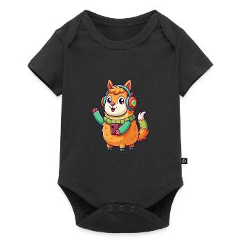 Lama Funny Cartoon Character Casquephone Musique - Body à manches courtes Premium Bébé - noir - Devant