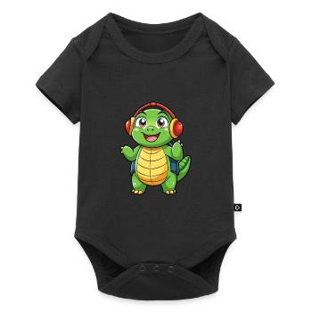 Turtle Funny Cartoon Character Headphone Music - Baby Premium short-sleeve bodysuit - black - Front