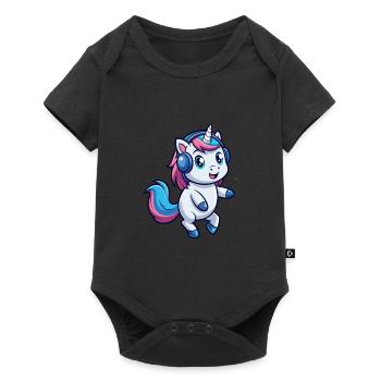 Licorne Funny Cartoon Character Casque Musique - Body à manches courtes Premium Bébé - noir - Devant