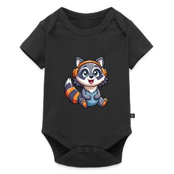 raton laveur drôle de personnage de dessin animé musique de casque - Body à manches courtes Premium Bébé - noir - Devant