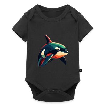 Orca Cartoon-Figur Buntes Haustier - Baby Premium Kurzarmbody - Schwarz - Vorne