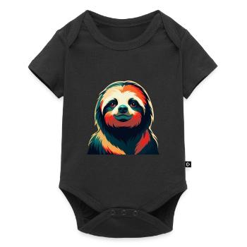 Faultier Cartoon Figur Buntes Haustier Tier - Baby Premium Kurzarmbody - Schwarz - Vorne