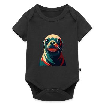 phoque dessin animé personnage animal de compagnie coloré - Body à manches courtes Premium Bébé - noir - Devant