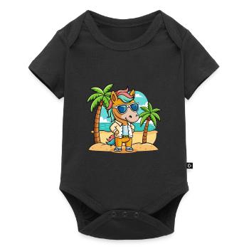 Cheval Drôle Dessin Animé Plage Été Lunettes de soleil - Body à manches courtes Premium Bébé - noir - Devant