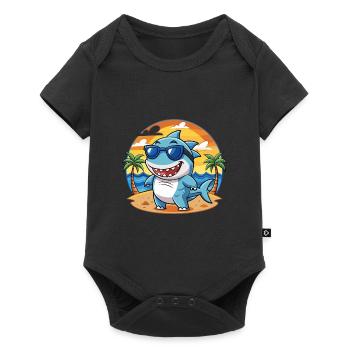 Hai Lustige Cartoon Sommer Strand Sonnenbrille - Baby Premium Kurzarmbody - Schwarz - Vorne
