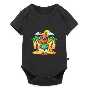 Cheval Drôle Dessin Animé Plage Été Lunettes de soleil - Body à manches courtes Premium Bébé - noir - Devant
