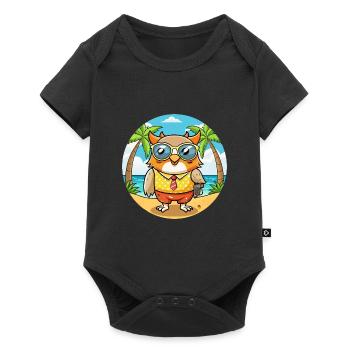Eule Lustige Cartoon Sommer Strand Sonnenbrille - Baby Premium Kurzarmbody - Schwarz - Vorne