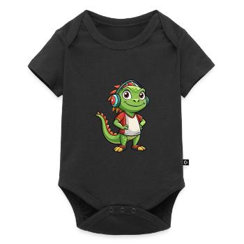 Iguana Funny Cartoon Character Headphone Music - Baby Premium short-sleeve bodysuit - black - Front