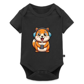 Hamster Funny Cartoon Character Headphone Music - Baby Premium short-sleeve bodysuit - black - Front