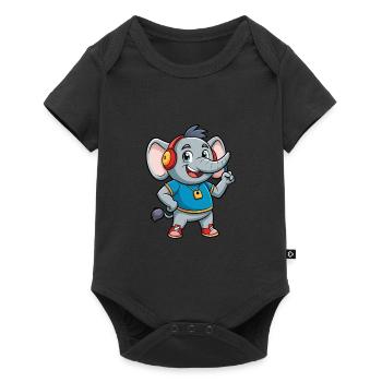 Elephant Funny Cartoon Character Headphone Music - Baby Premium short-sleeve bodysuit - black - Front