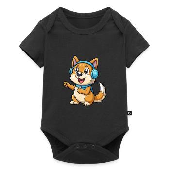 Dog Funny Cartoon Character Headphone Music - Baby Premium short-sleeve bodysuit - black - Front