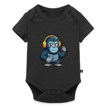 Gorilla Funny Cartoon Character Headphone Music - Baby Premium short-sleeve bodysuit - black - Front