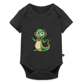 Anaconda drôle dessin animé personnage casque musique - Body à manches courtes Premium Bébé - noir - Devant