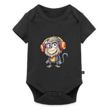 Babouin Drôle Dessin Animé Personnage Casque Musique - Body à manches courtes Premium Bébé - noir - Devant