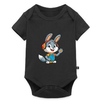 Rabbit Funny Cartoon Character Headphone Music - Baby Premium short-sleeve bodysuit - black - Front