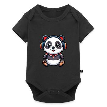 Panda Funny Cartoon Character Headphone Music - Baby Premium short-sleeve bodysuit - black - Front