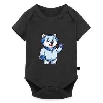 Polar Bear Funny Cartoon Character Headphone Music - Baby Premium short-sleeve bodysuit - black - Front