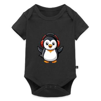 Penguin Funny Cartoon Character Headphone Music - Baby Premium short-sleeve bodysuit - black - Front