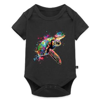 Turtle Neon Colorful Ocean Sea Nature Art - Baby Premium short-sleeve bodysuit - black - Front