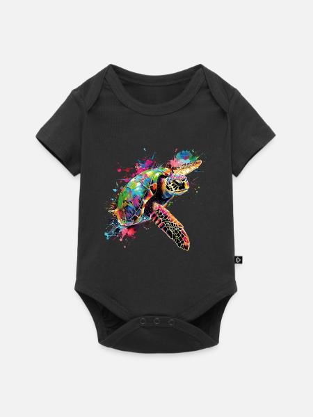 Turtle Neon Colorful Ocean Sea Nature Art - Baby Premium short-sleeve bodysuit - black
