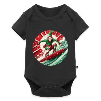 Christmas elf surfing - Baby Premium short-sleeve bodysuit - black - Front