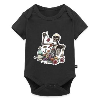 Plant Lover Skeleton Flowers - Baby Premium short-sleeve bodysuit - black - Front