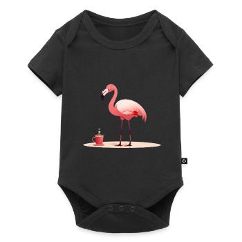 Flamingo drinks coffee - Baby Premium short-sleeve bodysuit - black - Front